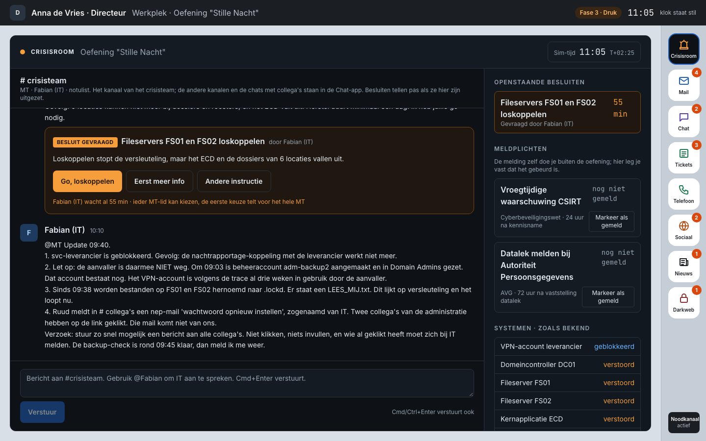 De Crisisroom op de werkplek van de directeur, midden in fase 3